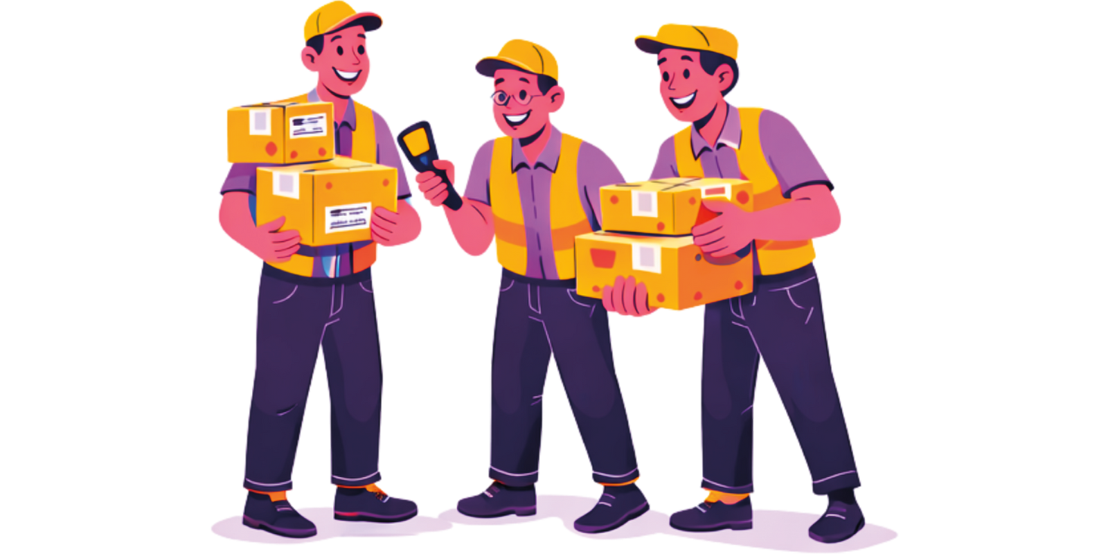 Animación de. personal de almacén identificando las cajas y productos.
