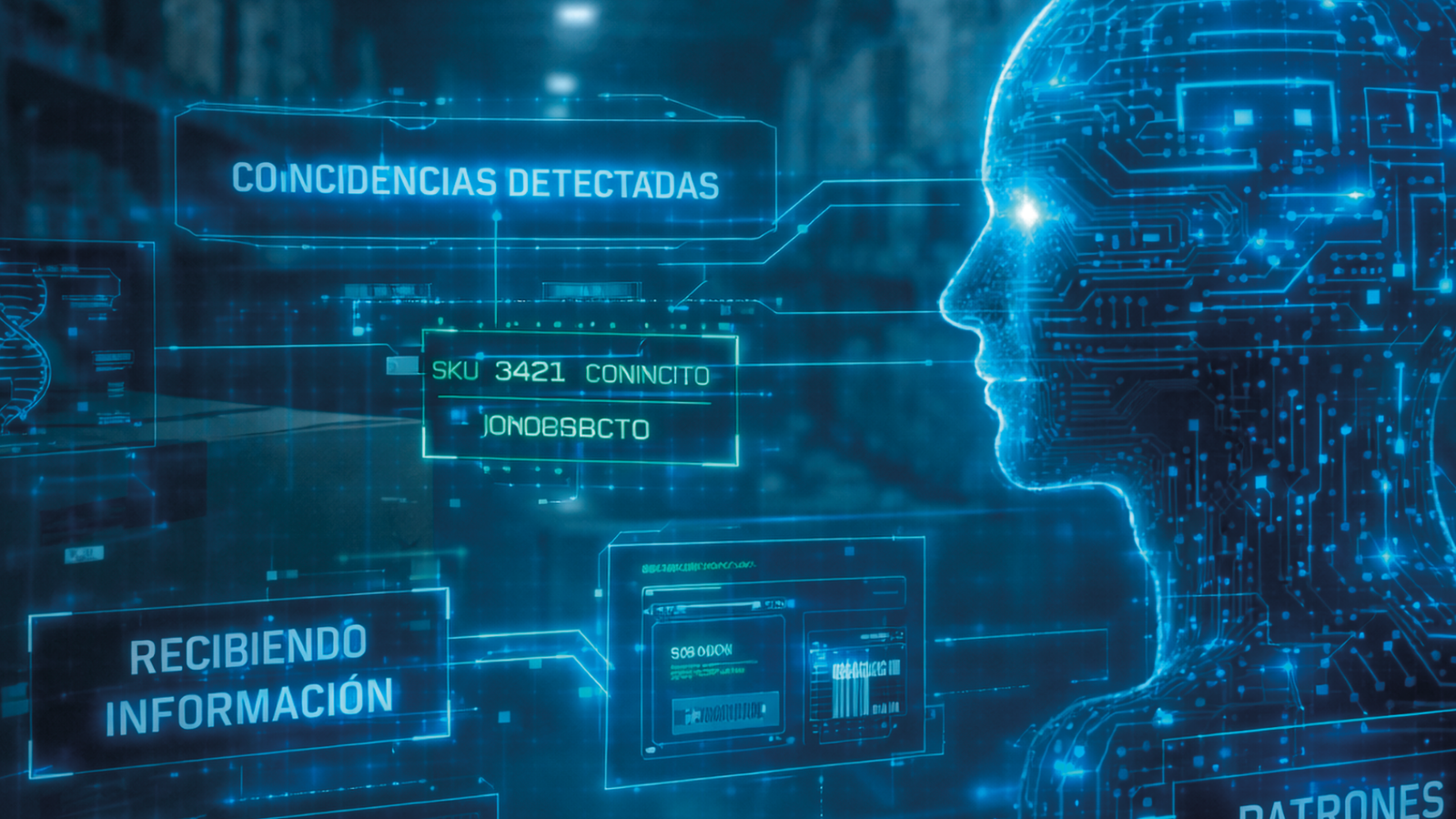 La IA analizando información de almacén, recopilando datos.